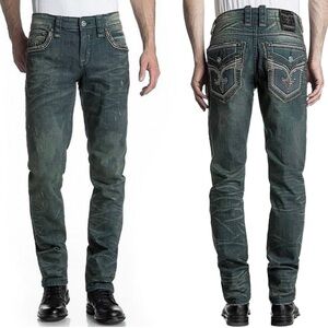 Rock Revival Men’s Sycamore Alt Straight Denim Distressed Biker Jeans | Size 40
